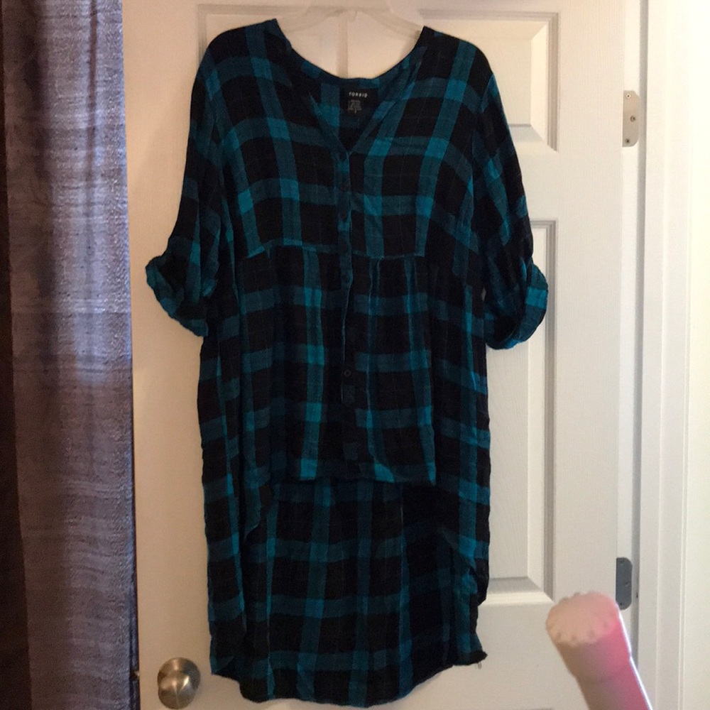 Torrid tunic teal/Black plaid